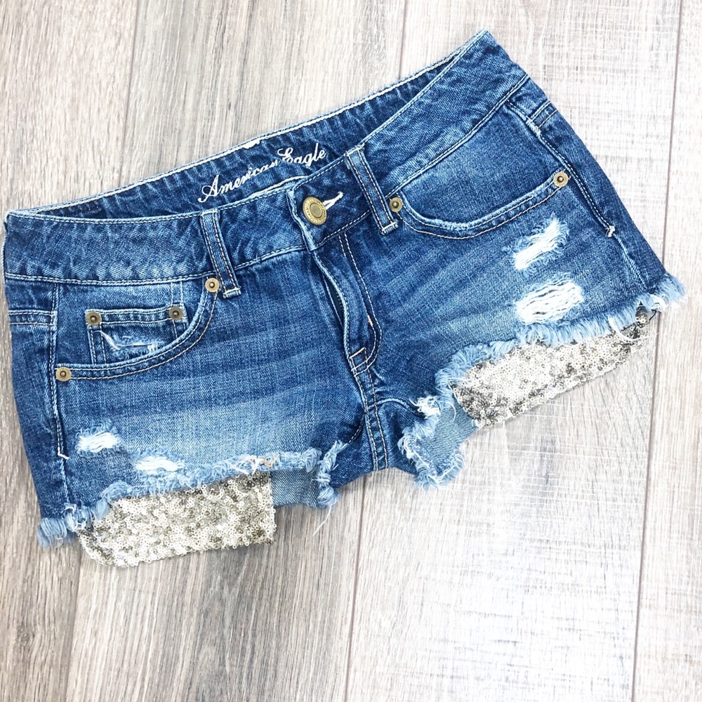American Eagle Gold Sequin Pocket Shorts